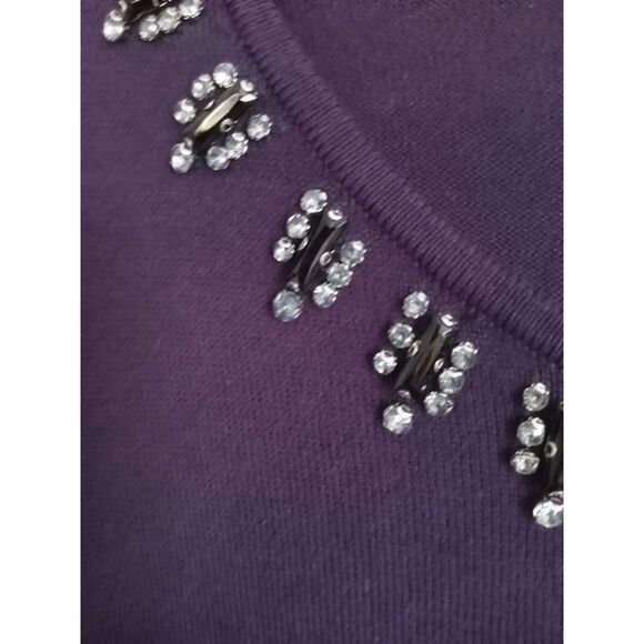 Vera Wang Crystal Beaded Tunic Purple Sweater Black Gray Pullover Long Sleeve L - Picture 4 of 7